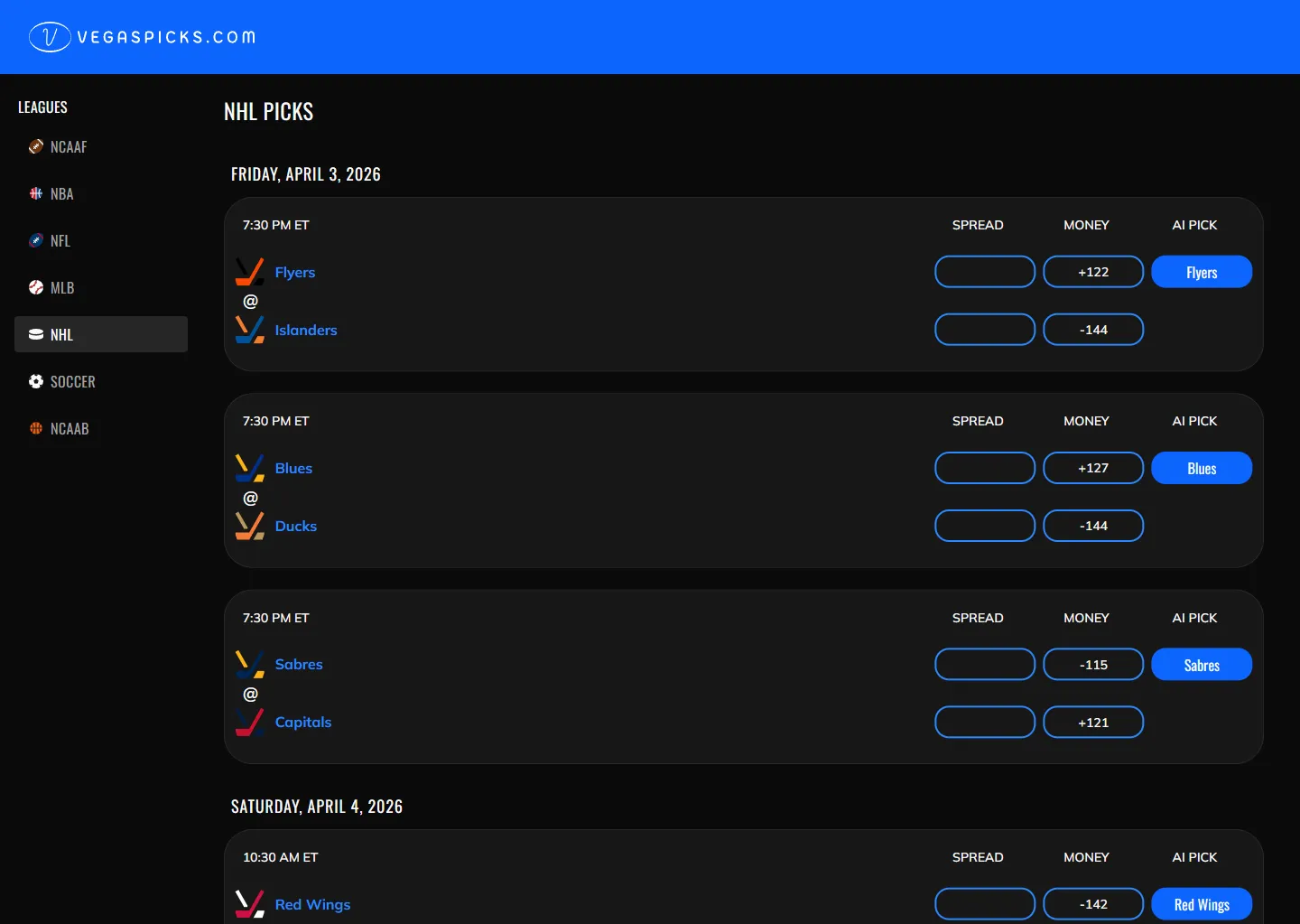 Vegas Picks AI sports prediction web app designed and built by Beyond Your Branding