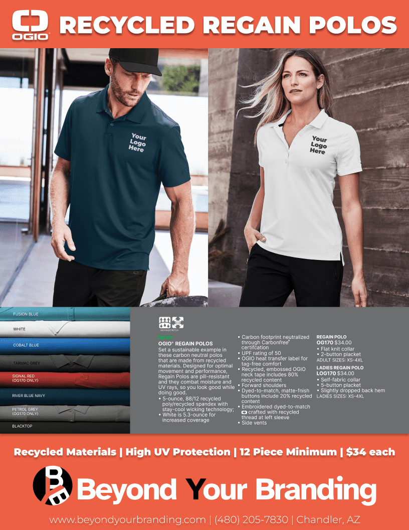 Ogio Recycled Regain Polos with embroidery from Beyond Your Branding