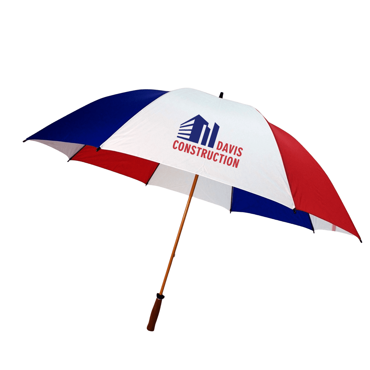 golf tournament umbrella red white blue logo